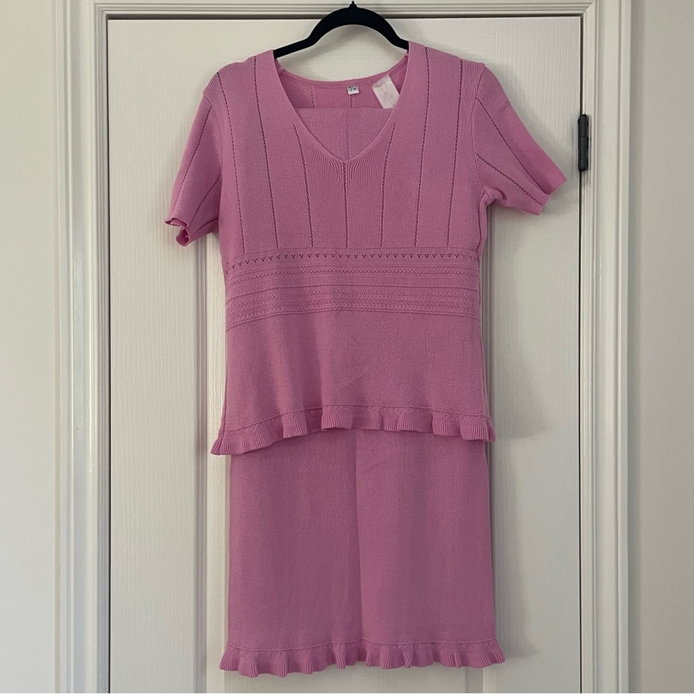 Pink Knit T-Shirt and Skirt Set